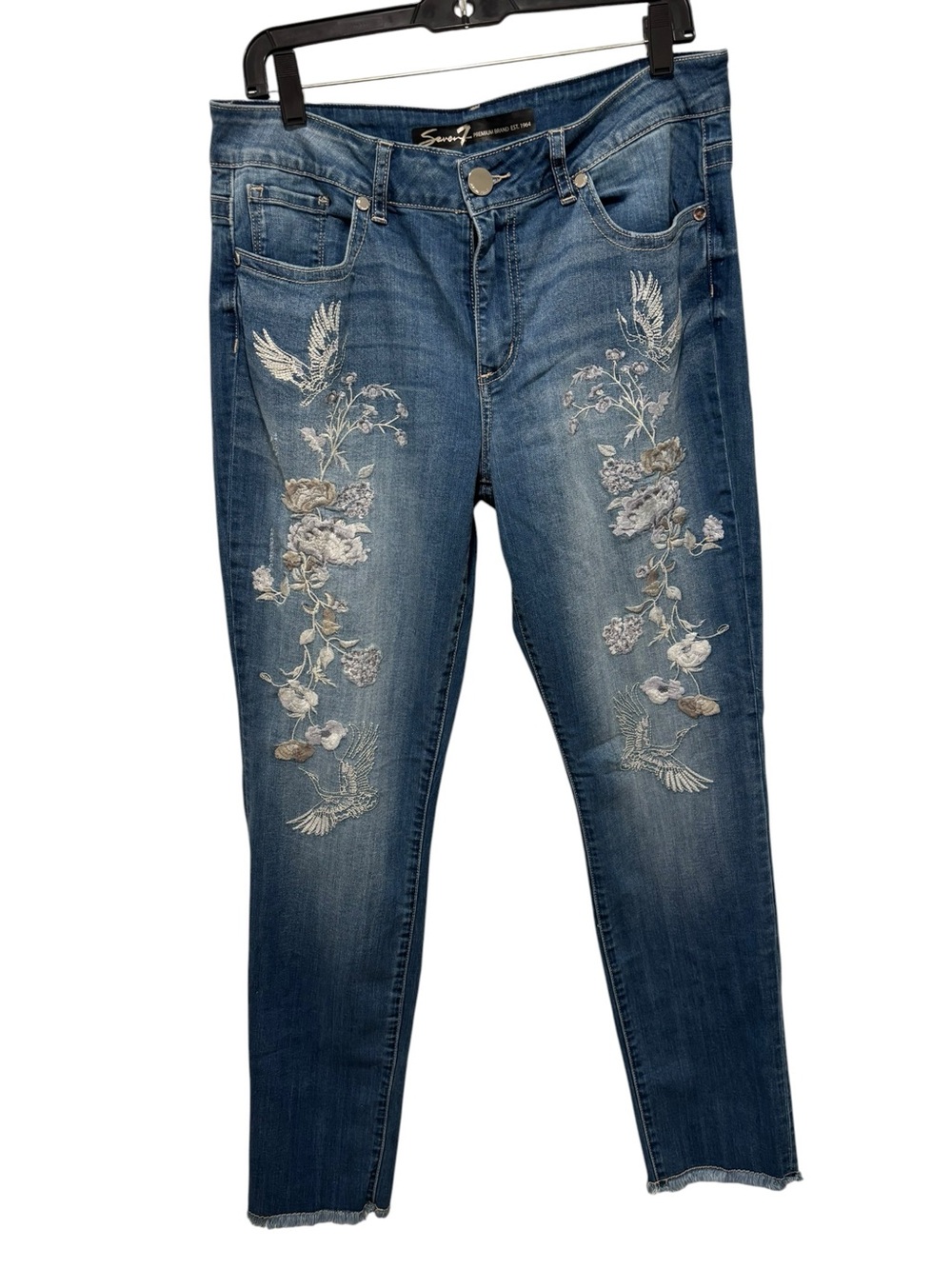 Seven7 Women's Embroidered Blue Denim Jeans Size 12